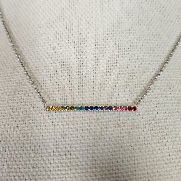 COACH Rainbow Pave  Crystal Bar Silver Tone Chain Necklace - Picture 3 of 6